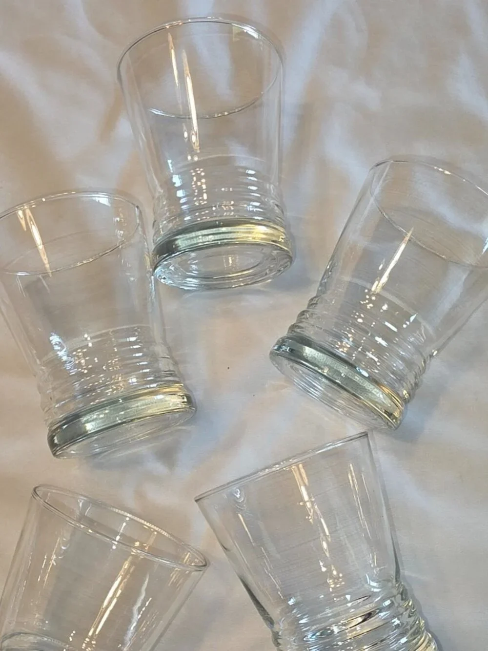 Glass Tumblers Set of 5 Ribbed Bottom Clear Drinkware Bar Water Glasses
